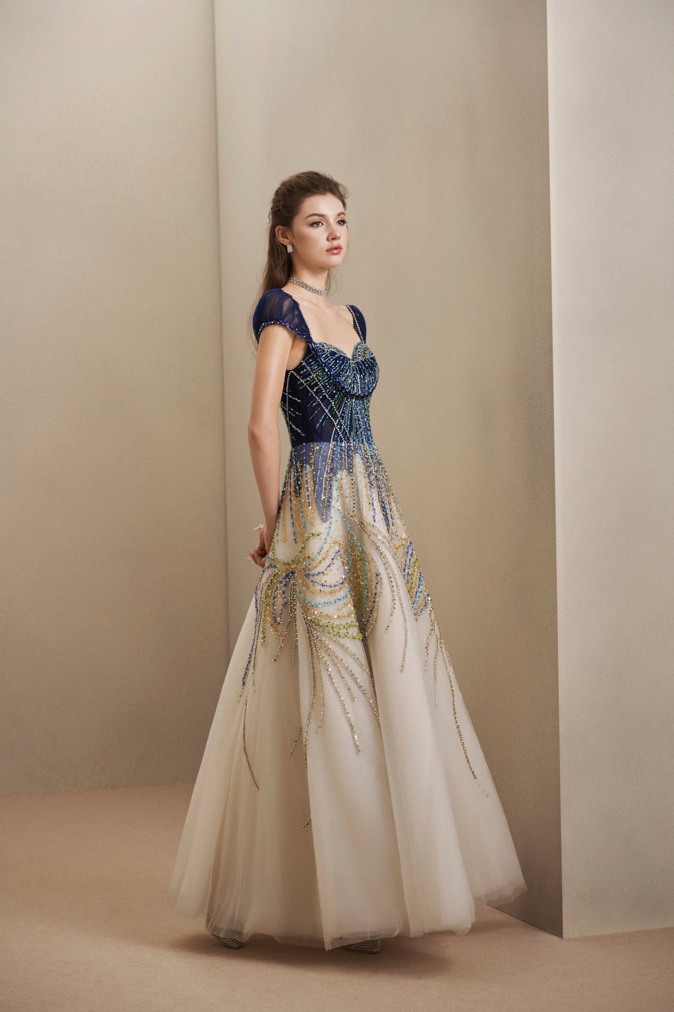 celestial embroidered dress Aneeda Dress with Celestial Embroidery 36 / White
